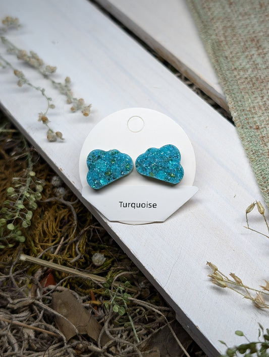 Turquoise Clouds Crystal Stud Earrings, Real Crystal Studs